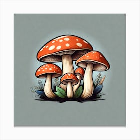 Mushrooms On A Grey Background Canvas Print