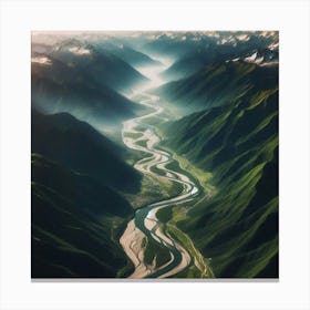 Aerial View Of A River In The Mountains Canvas Print