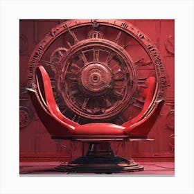 Red Chair In Front Of Clock Canvas Print