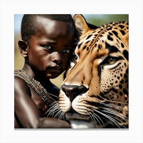 Child With A Leopard Canvas Print