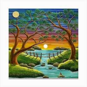 Highly detailed digital painting with sunset landscape design 8 Canvas Print