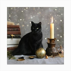 Black Cat With Candles Canvas Print