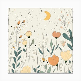 Cute Line Art Wildflowers 7 Canvas Print