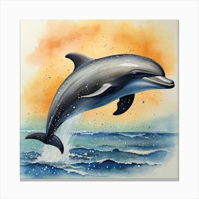 Dolphin Watercolor Painting Canvas Print