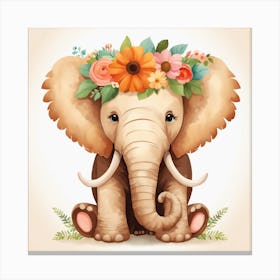 Floral Baby Mammoth Nursery Illustration (13) Canvas Print