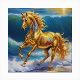 Golden Horse On The Beach 1 Canvas Print