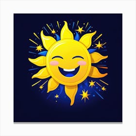Lovely smiling sun on a blue gradient background 28 Canvas Print