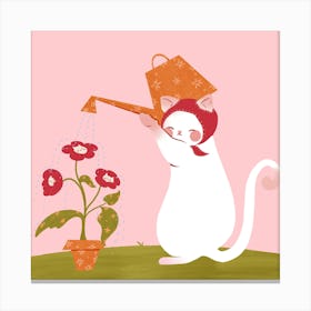 Cat Gardening - Floral Cat - Kitsch Retro Car 1 Canvas Print