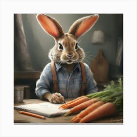 Rabbit Sitting At Desk Canvas Print