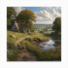 Cottage By The River Canvas Print