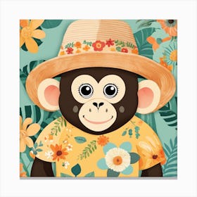 Floral Baby Monkey Nursery Illustration (7) Canvas Print