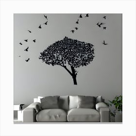 Birds Flying Over Tree Canvas Print