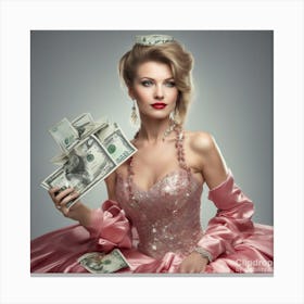 Beautiful Woman Holding Money Canvas Print