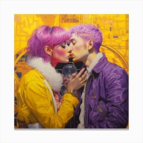 Kissing. Painting Of The Kisses Canvas Print