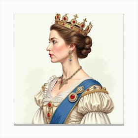 Graceful Watercolor Of Queen Elizabeth I, Detailed Attire, Royal Jewels 1 Canvas Print