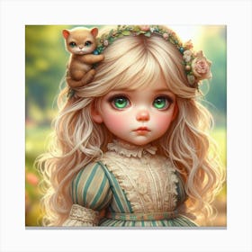 Little Girl With Cat 6 Canvas Print
