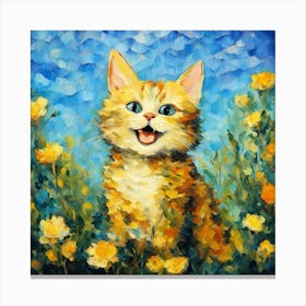 Orange Kitten In Yellow Flowers Canvas Print