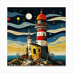 Lighthouse At Night 5 Canvas Print