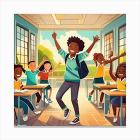 Happy School Children In Classroom Canvas Print