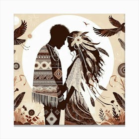 Boho art Silhouette of couple in love Canvas Print