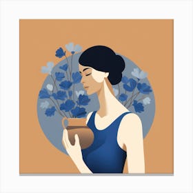 Woman Holding A Vase Of Flowers Canvas Print