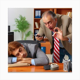 A Salesperson Trying To Sell A Product To A Very Uninterested Customer Who Is Asleep In Their Chair, Starting To Sweat From The Effort 2 Canvas Print