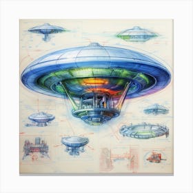 Ncmoore Ufo Blueprintpencil Sketch Colorfull Background 74643313 B25d 43ec 8888 54ff13092309 Canvas Print