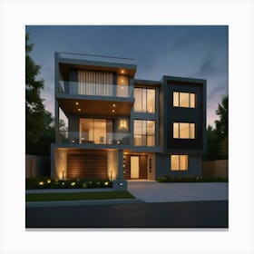 Modern House At Night 1 Canvas Print