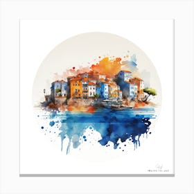 Watercolor Of A Village.A fine artistic print that decorates the place. Canvas Print