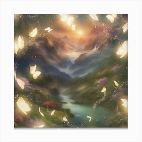 Landscape Fluttering Butterflies Canvas Print