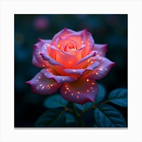 A Whimsical Rose With Petals Of Glowing, Bioluminescent Light Blooming In A Dreamlike Garden 1 Canvas Print