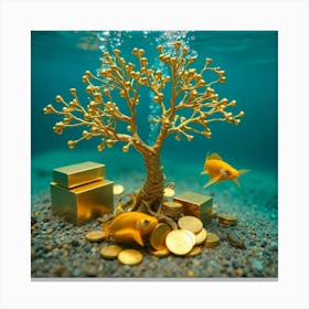 Gold Tree Under Water Toile