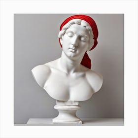 Classical bust sculpture of a figure from Greco-Roman mythology with red blindfold Canvas Print