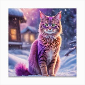 A Purple Cat Sitting In The Snow Canvas Print