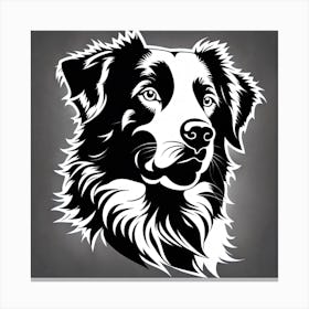 Border Collie,Black and white illustration, Dog drawing, Dog art, Animal illustration, Pet portrait, Realistic dog art Canvas Print
