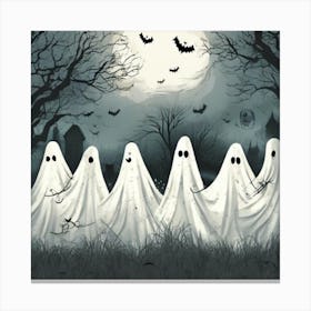 Cute Bedsheet Ghosts, Countryside Vintage Style - Halloween Spooky Art Print Canvas Print