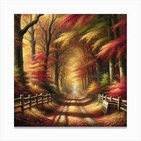 Autumnal Forest Path Vintage AI Canvas Print