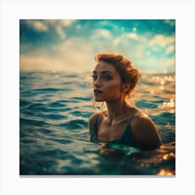 Beautiful Woman In The Ocean Canvas Print