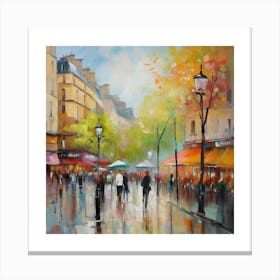 Paris In The Rain.Paris city, pedestrians, cafes, oil paints, spring colors. 2 Canvas Print