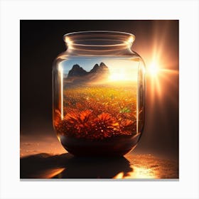 Glass Jar With Flowers Canvas Print