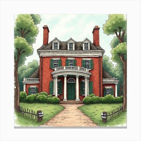 Red Brick Green Shutter House Canvas Print