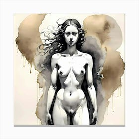 Beautiful Nude Girl Watercolor Black and Gold Canvas Print