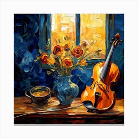 Violin And Flowers 1 Canvas Print