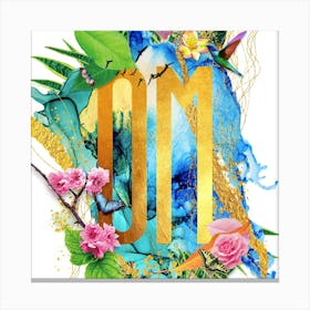Om Botanical And Floral Text With Humming Bird In Gold, Pink, Blue And Green Canvas Print