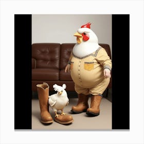 Chicken And Cowboy Canvas Print