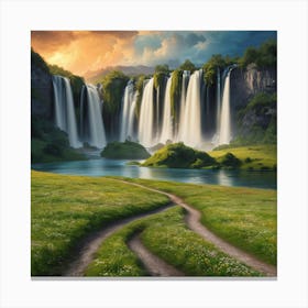 Waterfall At Sunset 1 Canvas Print