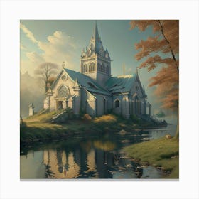 Church At The Lake Canvas Print