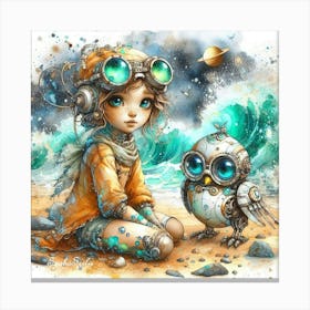 Little Girl With Owl Canvas Print