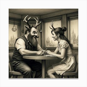 Deer At The Table Canvas Print