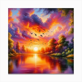 Sunset Over The River Canvas Print